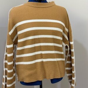 Peach Love California Brown and White Striped Sweater